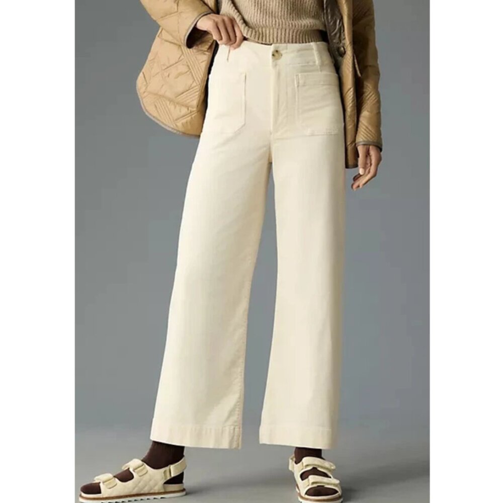 NWT Anthropologie Maeve Colette Cropped Wide-Leg Corduroy Pants Ivory 33P